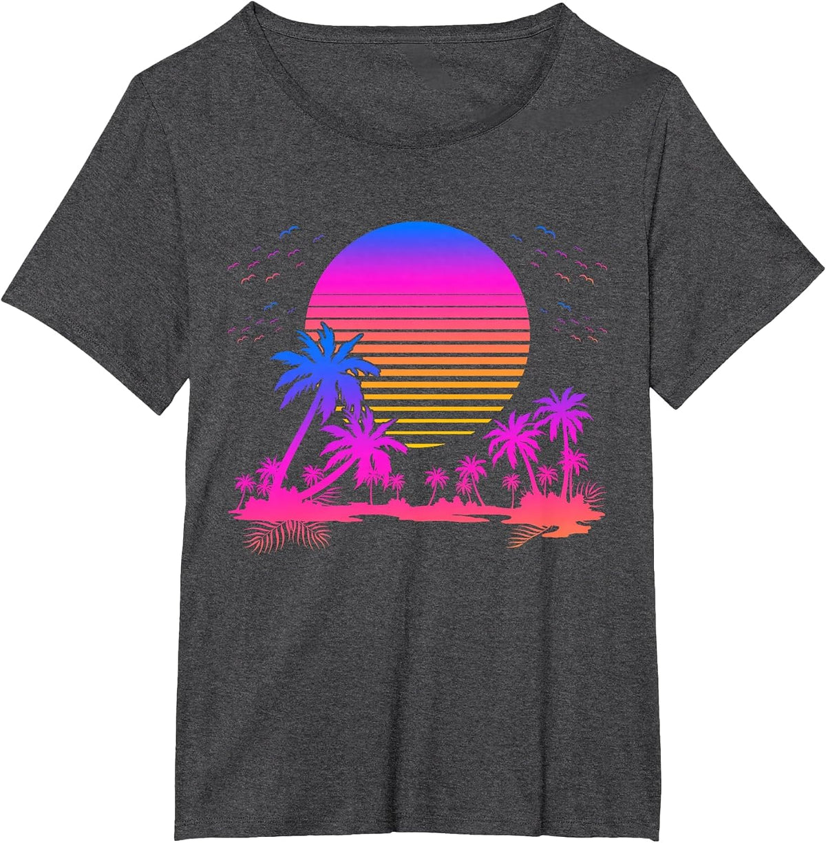 Synthwave Summer 1980s Art Retro Palm Trees Vaporwave T-Shirt - Dark Heather Grey