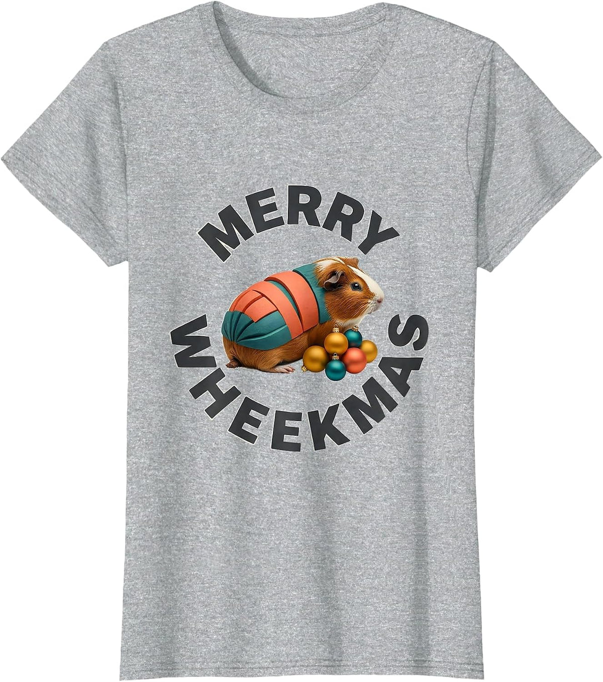 Merry Wheekmas Midcentury Modern Guinea Pig Christmas Humor T-Shirt - Heather Grey