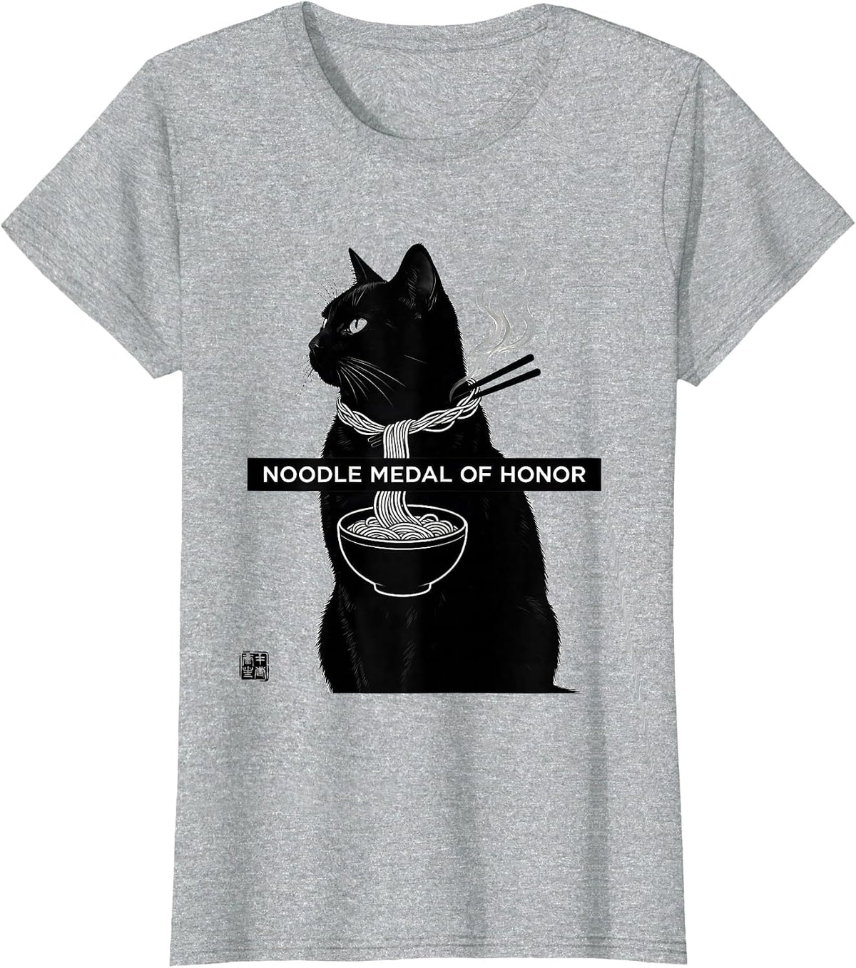 Noodle Medal of Honor Funny Cat Ramen Anime Kawaii Gifts T-Shirt - Heather Grey