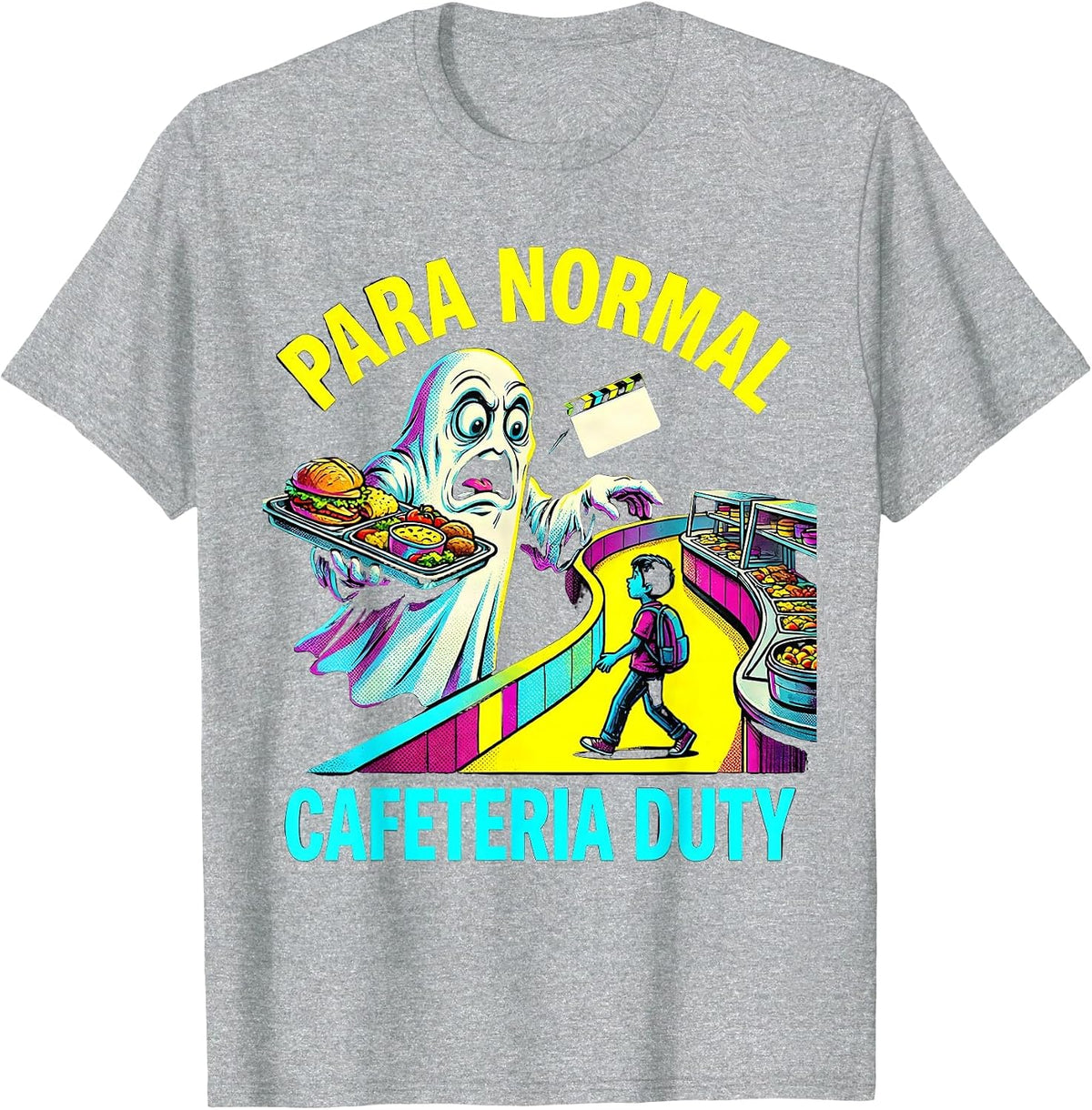 Men's Para Normal Cafeteria Duty Pop Art Ghost Para Halloween T-Shirt - Heather Grey
