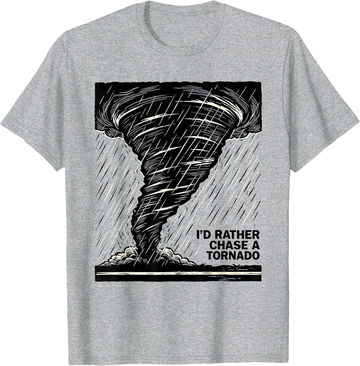 Men's I'd Rather Chase A Tornado Linocut Storm Chaser Meteorology T-Shirt - Heather Grey