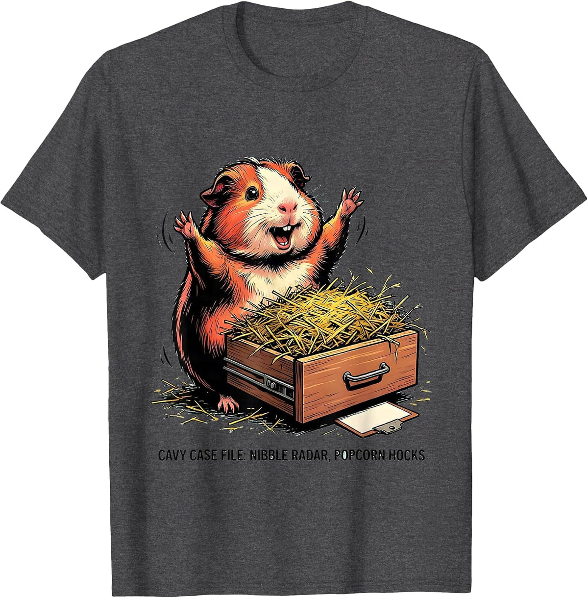 Men's Cavy Case File: Nibble Radar, Popcorn Hocks Funny T-Shirt - Dark Heather Grey
