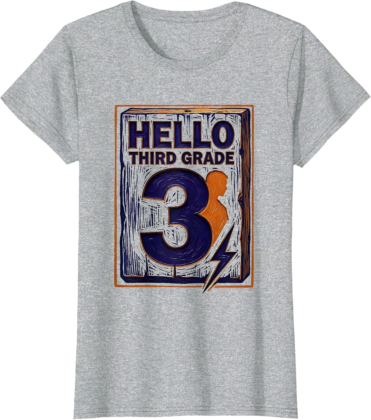 Hello Third Grade Retro Teacher Lightning Bolt T-Shirt - Heather Grey