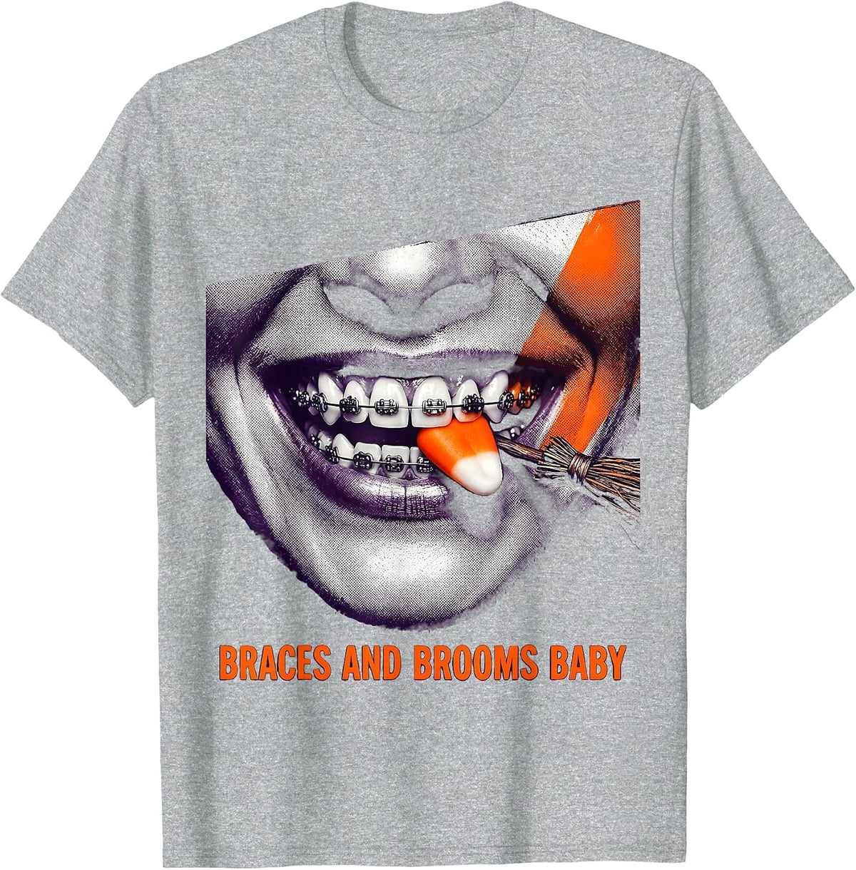 Men's Braces and Brooms Baby Halloween Dental Design T-Shirt - Heather Grey