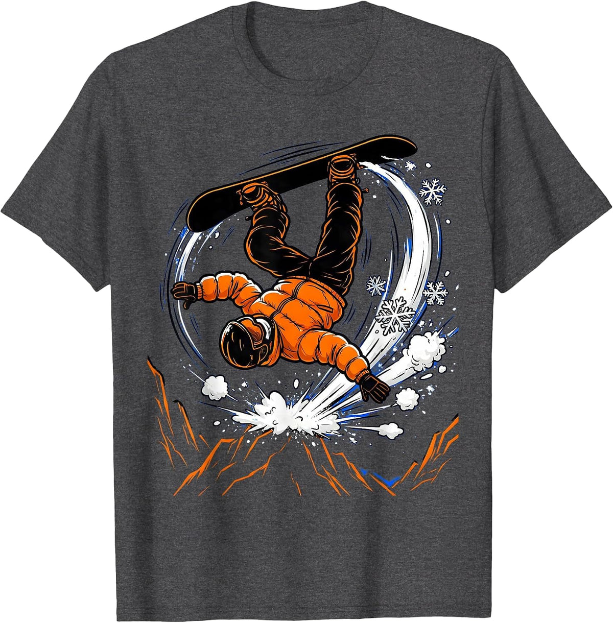 Snowboarder Backflip Mountain Cliff Action Art T-Shirt - Dark Heather Grey