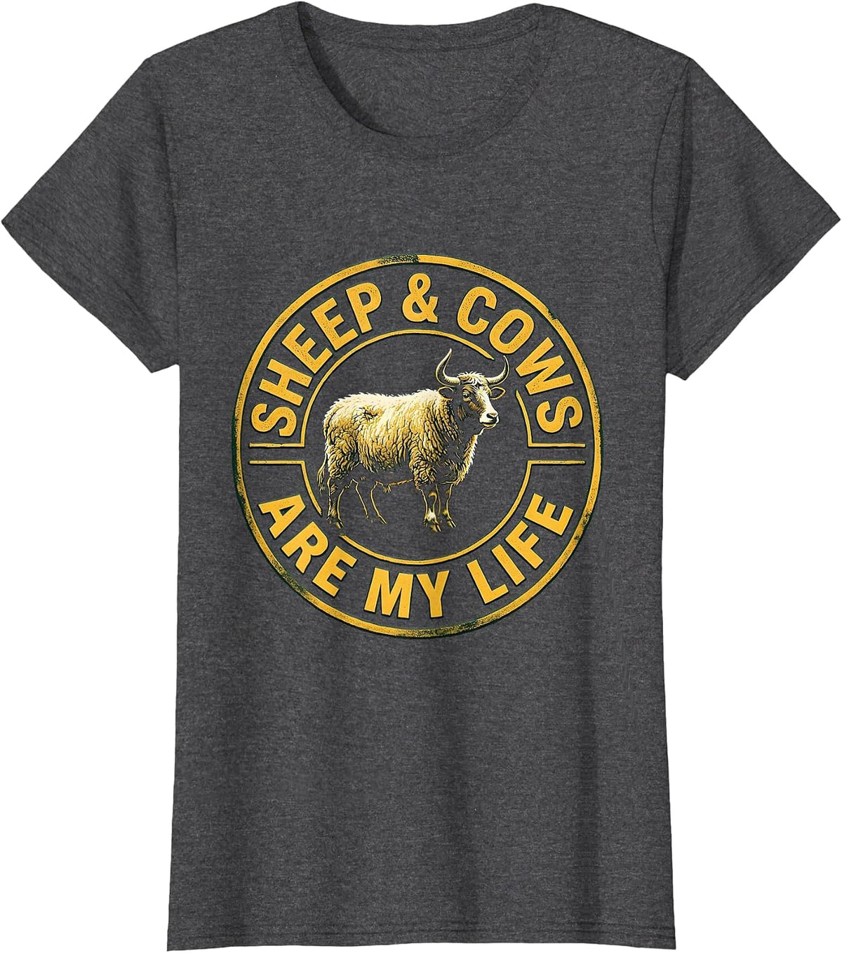 Women's Sheep & Cows Are My Life Funny Farm Animal Farmer Humor T-Shirt - Dark Heather Grey