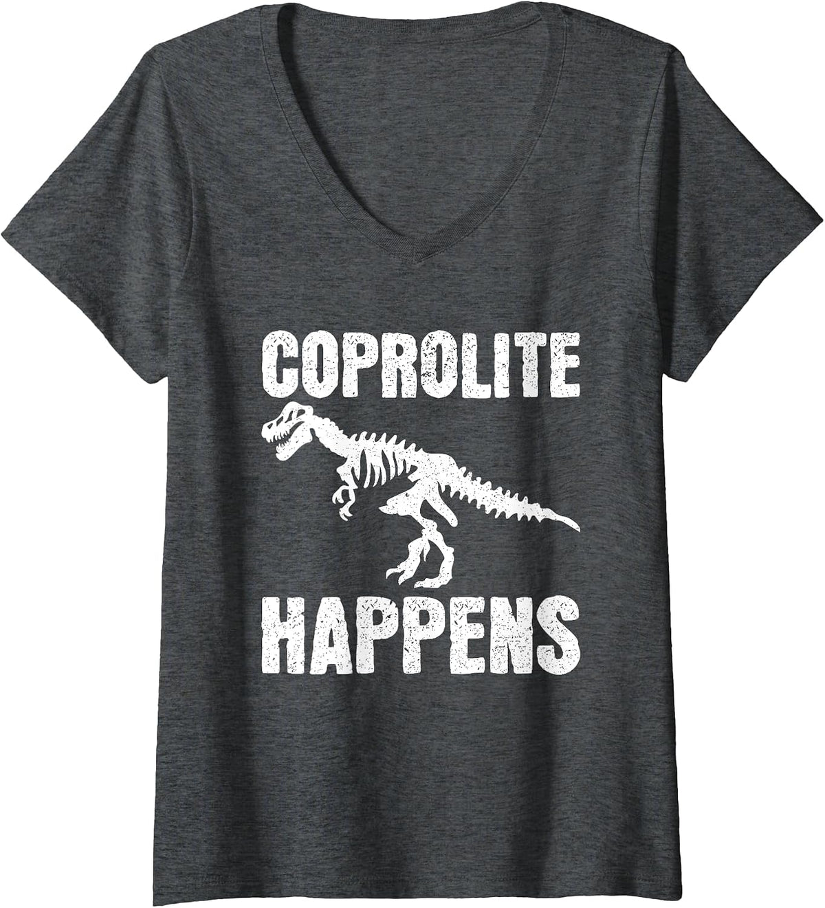 Women's Funny Corpolite Happens Fossil Hunter Paleontologist V-Neck T-Shirt - Dark Heather Grey