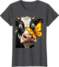 Women's Cow With Butterfly on Nose Cute Farm Animal Art T-Shirt - Dark Heather Grey