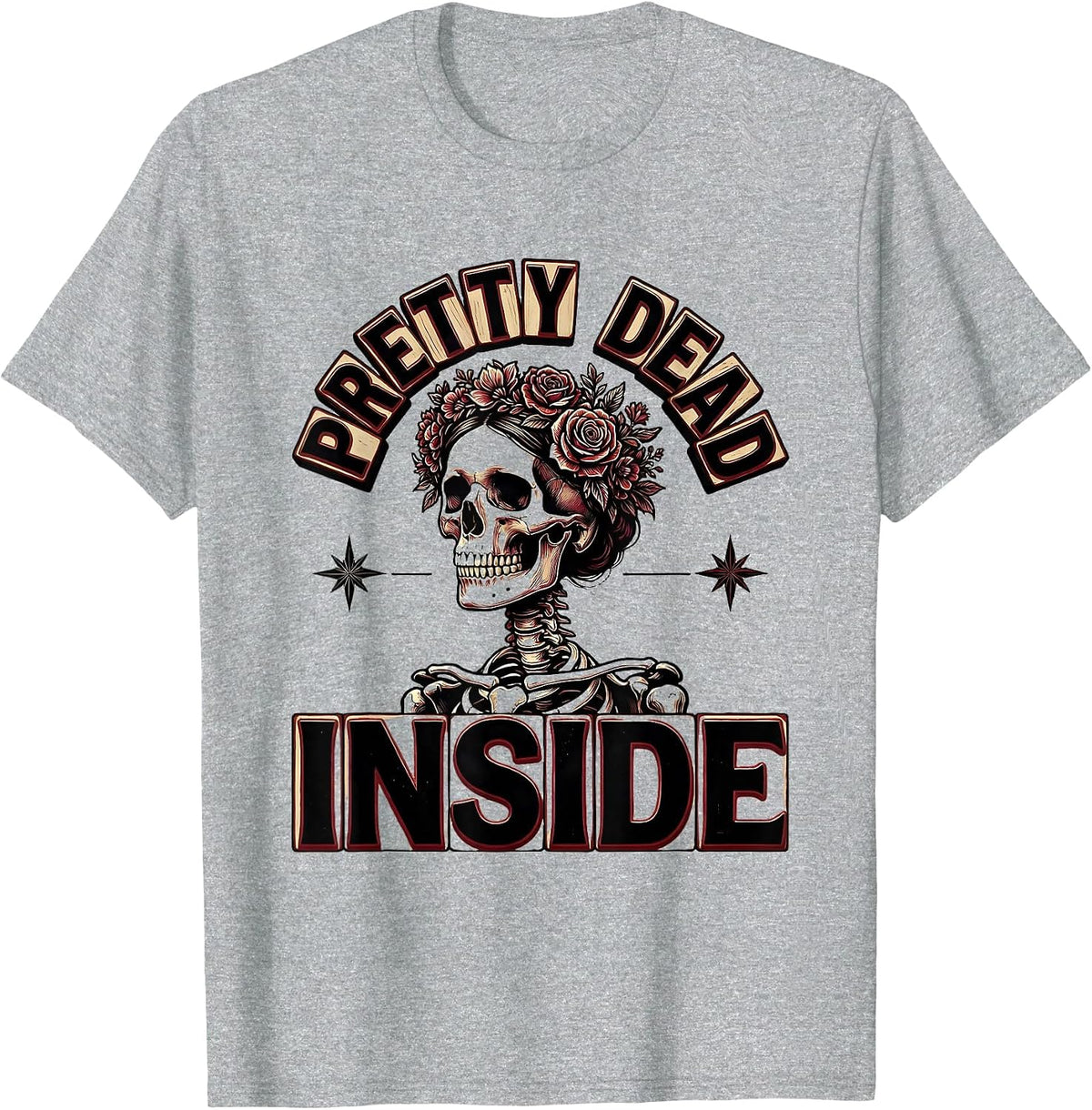 Men's Pretty Dead Inside Skeleton Graphic Design T-Shirt - Heather Grey