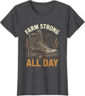 Women's Farm Strong All Day Country Life Design T-Shirt - Dark Heather Grey