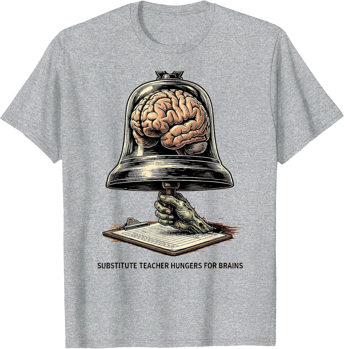 Men's Substitute Teacher Hungers For Brains Funny Zombie Halloween T-Shirt - Heather Grey