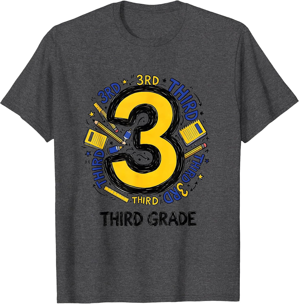 3RD GRADE THIRD GRADE Playful Teacher Back To School T-Shirt - Dark Heather Grey