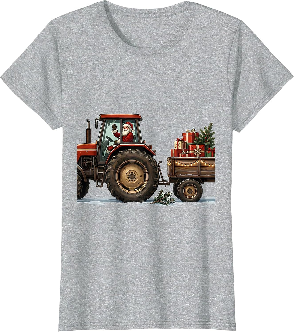Farm Tractor Santa Christmas Farm Life Humor Gift T-Shirt - Heather Grey
