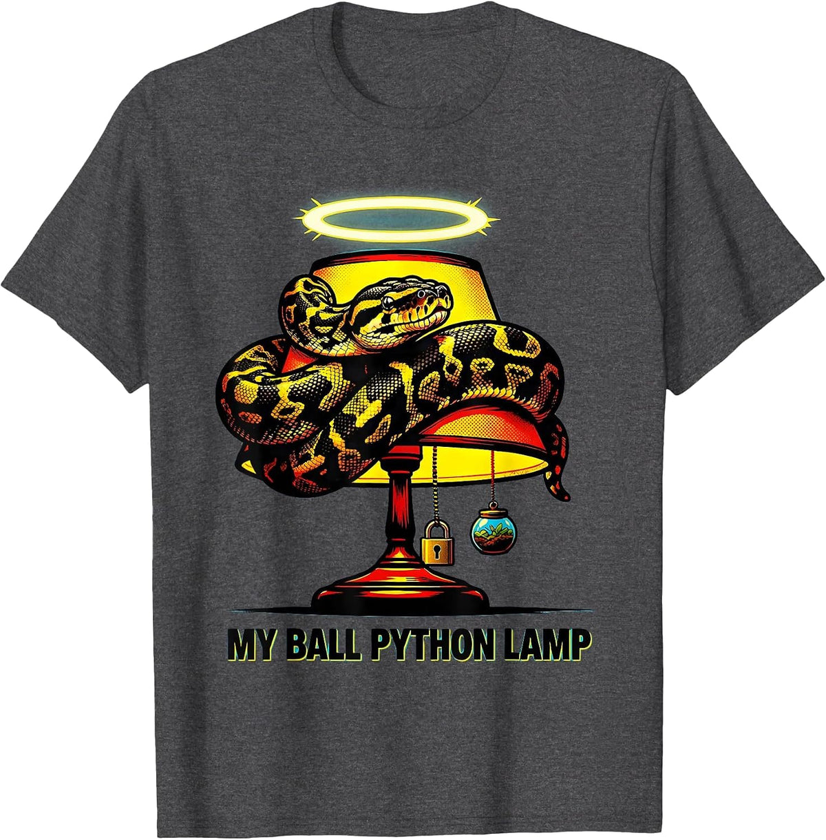 Men's My Ball Python Lamp Pop Art Reptile Owner Snake Humor T-Shirt - Dark Heather Grey