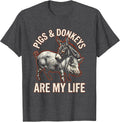 Men's Pigs & Donkeys Are My Life Funny Farm Animal Farmer Humor T-Shirt - Dark Heather Grey