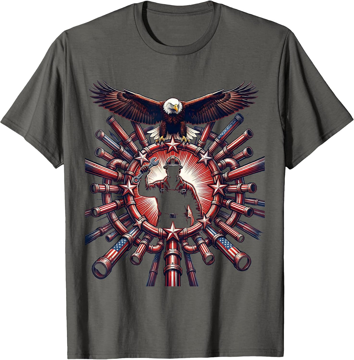 Men's Pipefitter Tangled Pipes Blue Collar Graphic T-Shirt - Asphalt Grey