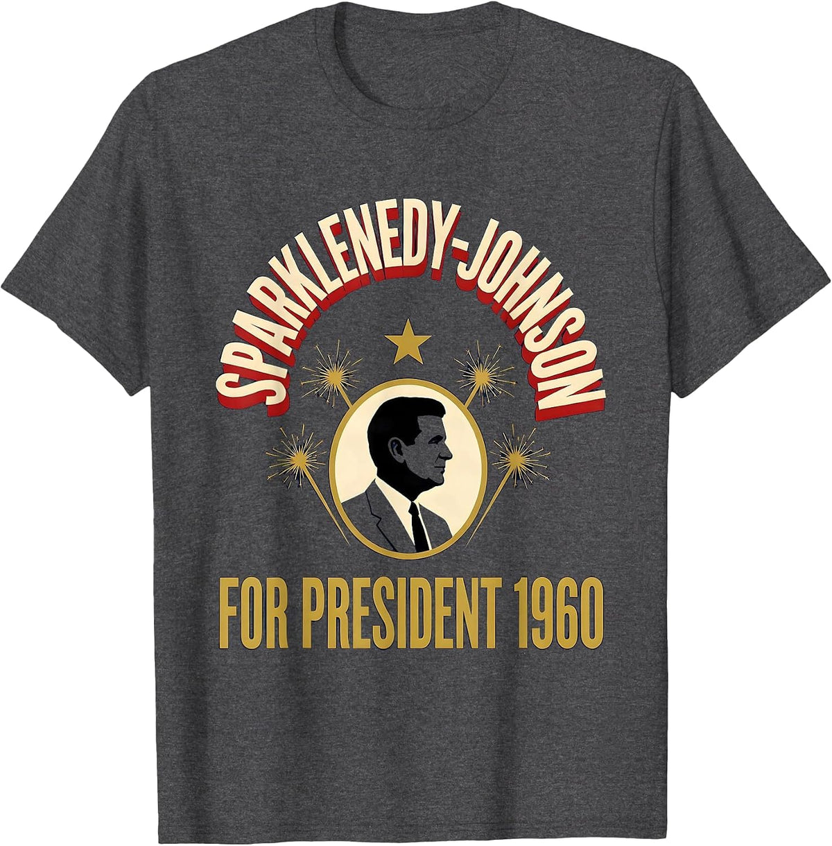 Men's Sparklenedy-Johnson For President 1960 Retro Political T-Shirt - Dark Heather Grey
