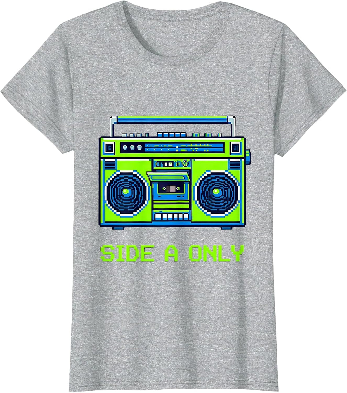 Women's Side A Only Pixel Art Retro Boombox Music Nostalgia T-Shirt - Heather Grey