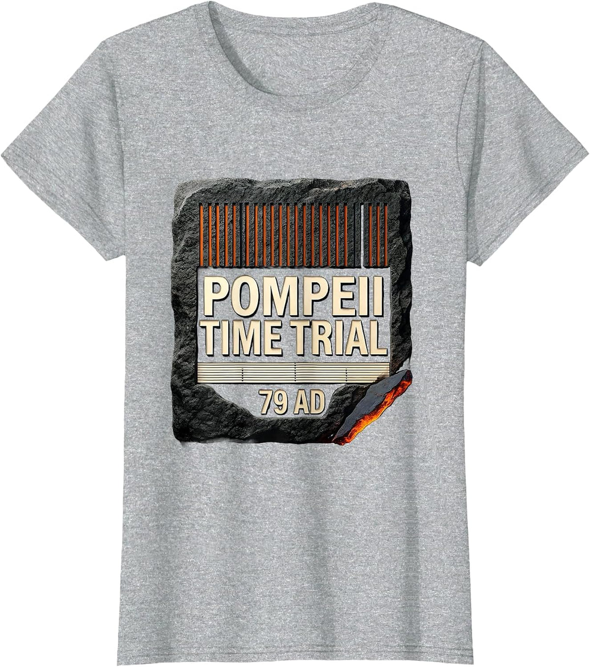 Pompeii Time Trial 79 AD Funny Volcano History Geography T-Shirt - Heather Grey