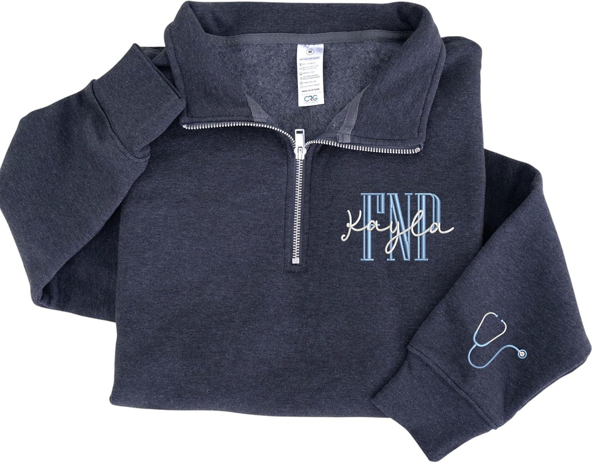 Chillever Personalized Embroidered Nurse Sweatshirt for Women, Custom Name & Specialties (ER, RN, NP, L&D), Nurse Gift - Fnp