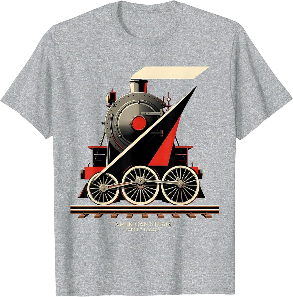 Men's American Steam Earned Legacy Constructivist Poster Train T-Shirt - Heather Grey