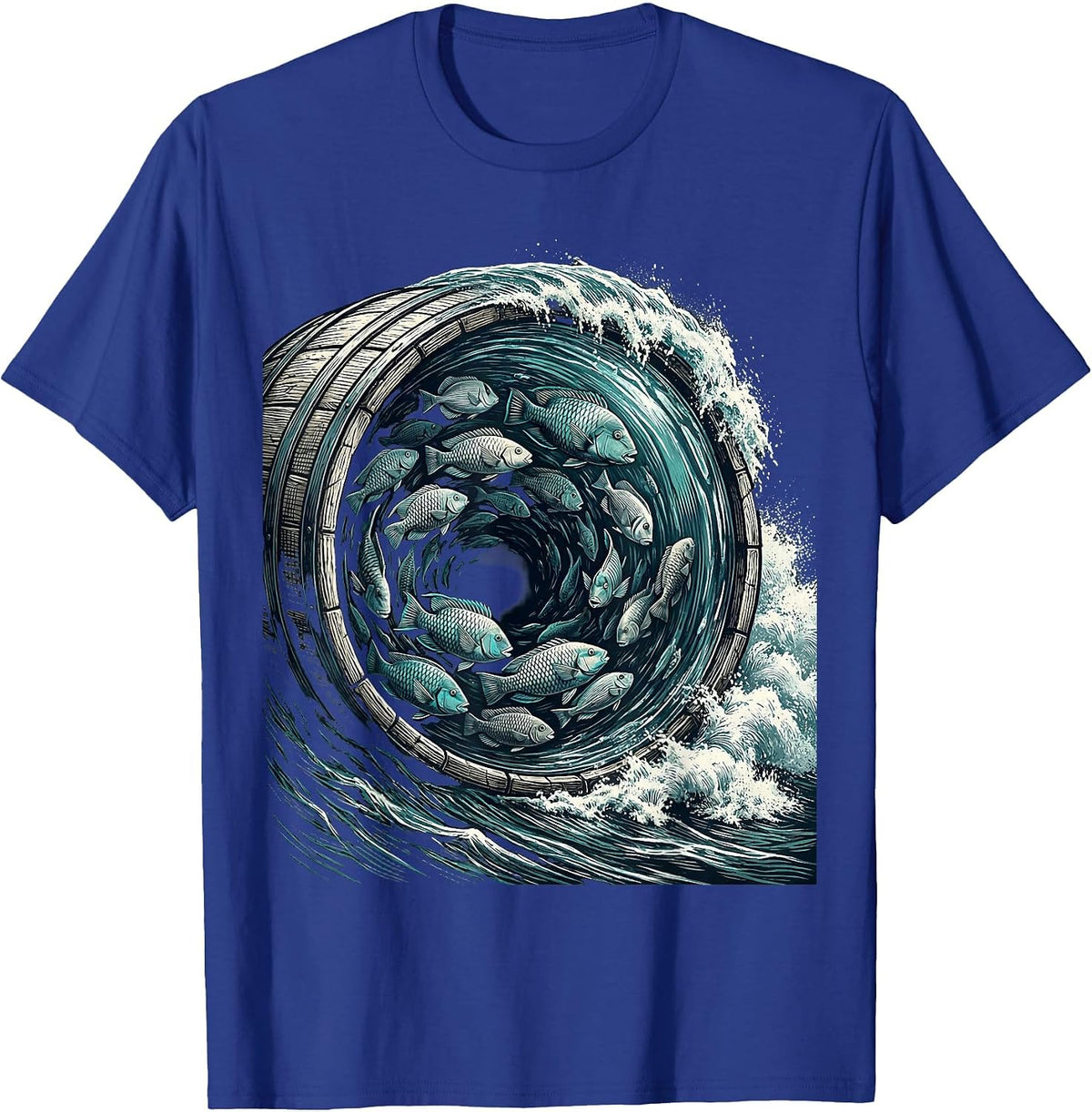 Tropical Fish Schooling Inside a Hollow Wave T-Shirt - Royal Blue