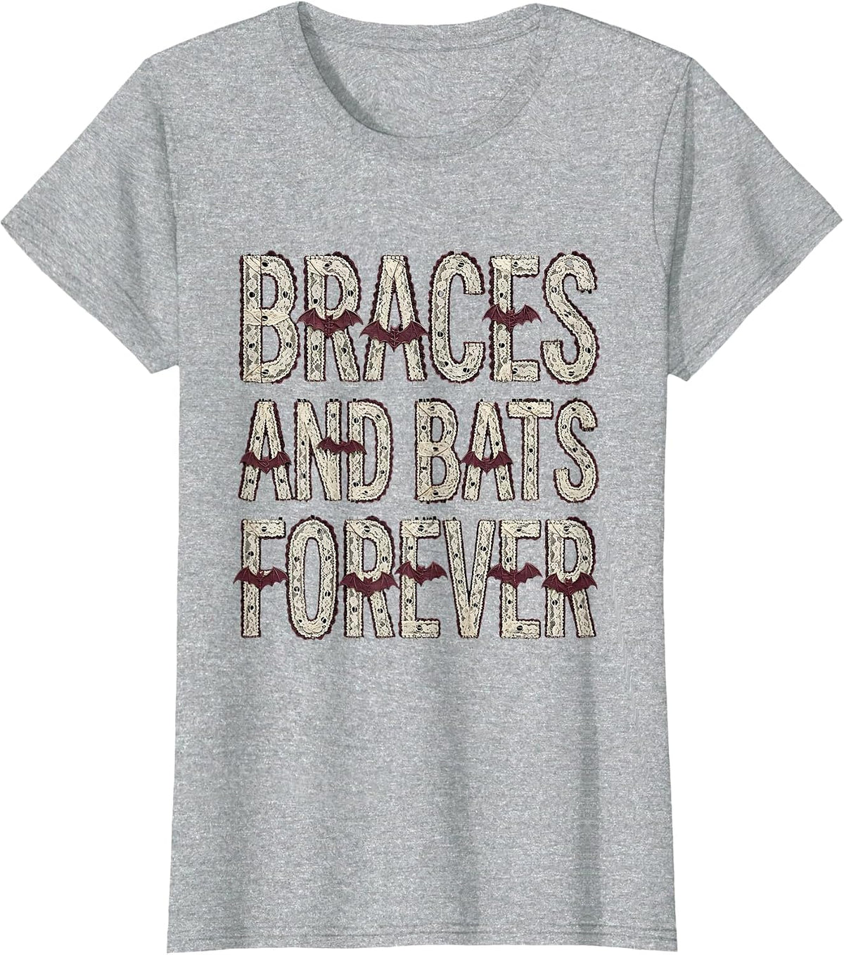 Braces and Bats Forever Dental Halloween Design T-Shirt - Heather Grey