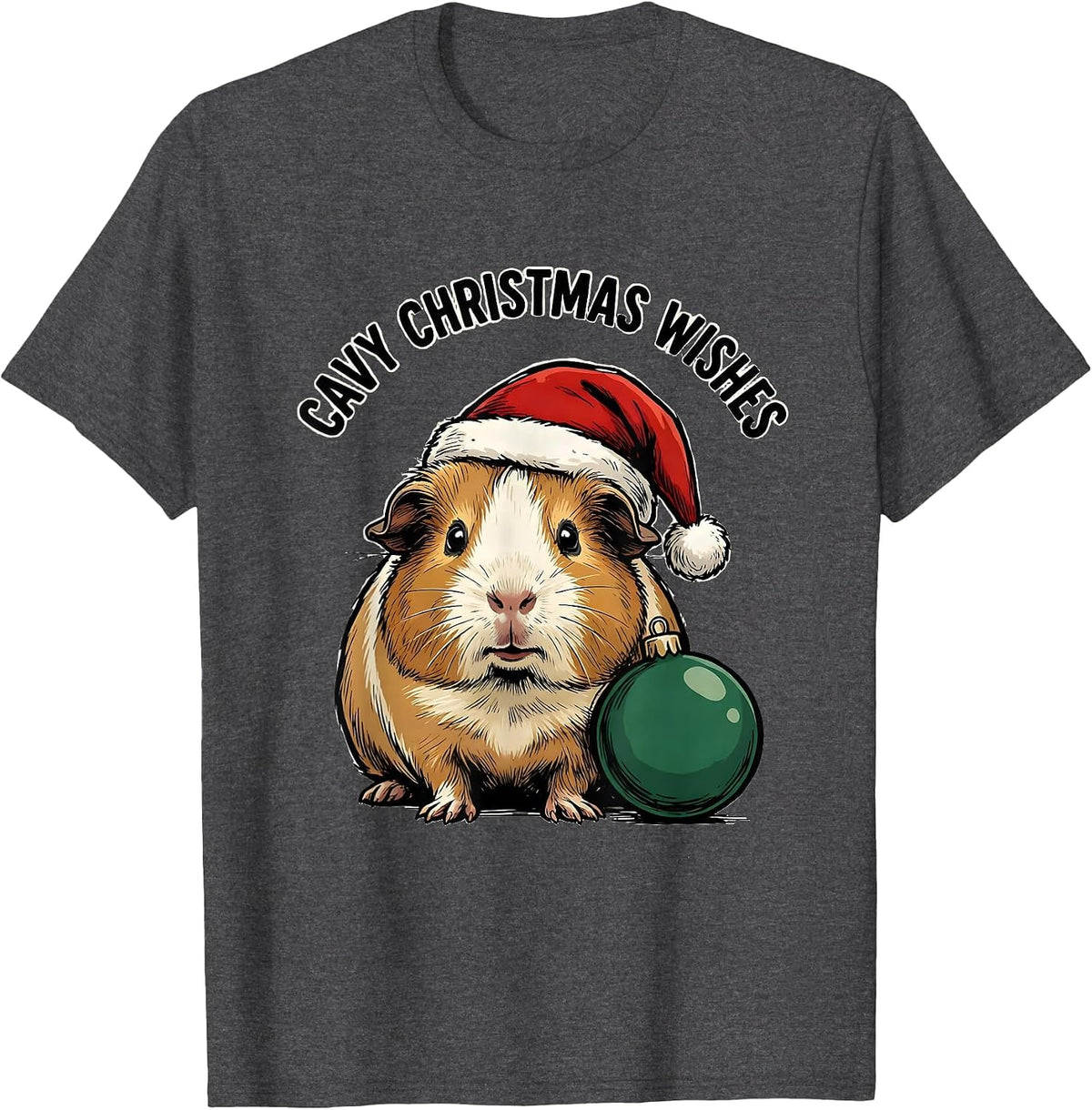 Men's Cavy Christmas Wishes Funny Guinea Pig Santa Hat Holiday T-Shirt - Dark Heather Grey
