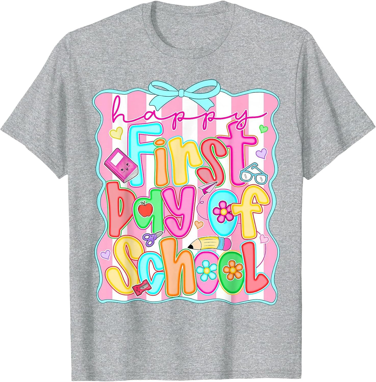 Happy First Day of School Preppy Back to School Teacher Girl T-Shirt - Heather Grey