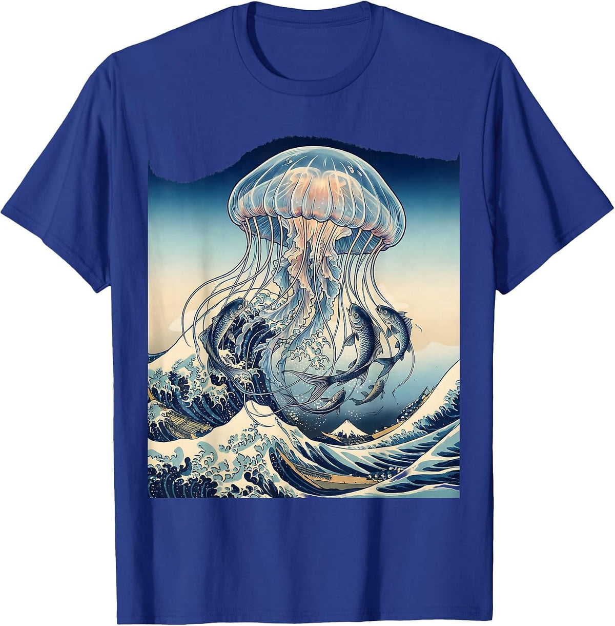 Jellyfish and Fish Ocean Tangle Graphic T-Shirt - Royal Blue