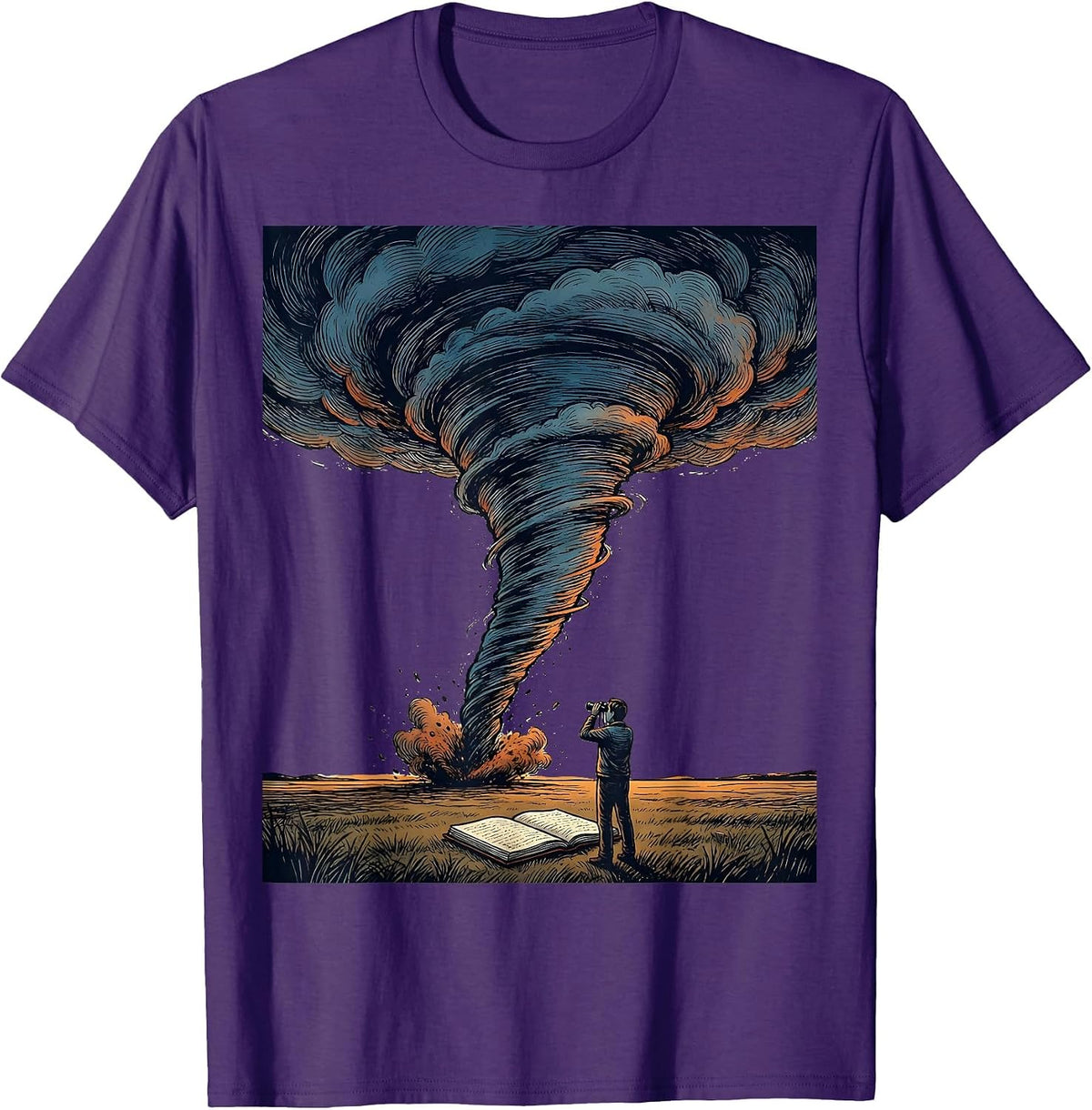 Men's Tornado Illustration Storm Chaser Meteorology Enthusiast T-Shirt - Purple