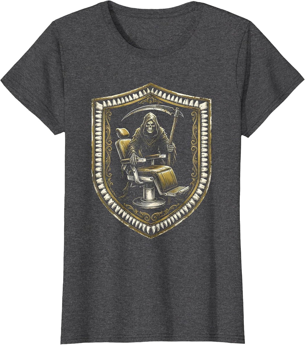 Women's Dental Halloween Grim Reaper Dentist Chair T-Shirt - Dark Heather Grey
