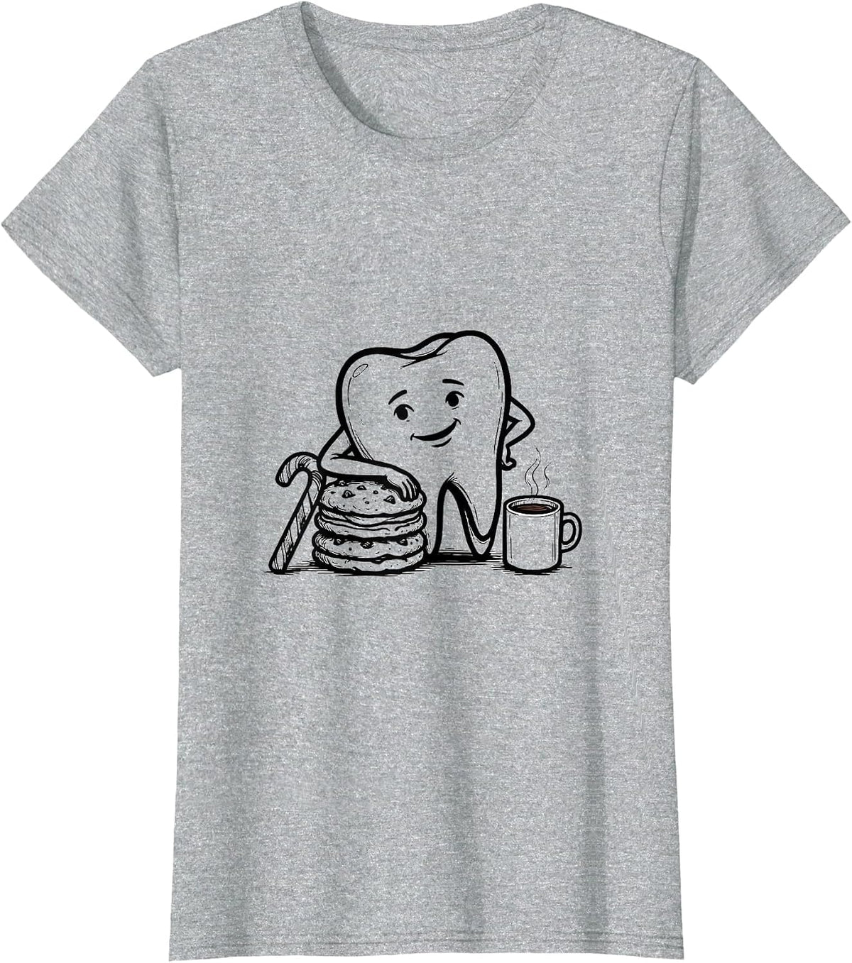 Women's Contour Tooth Dental Humor Christmas Dentist Crew T-Shirt - Heather Grey