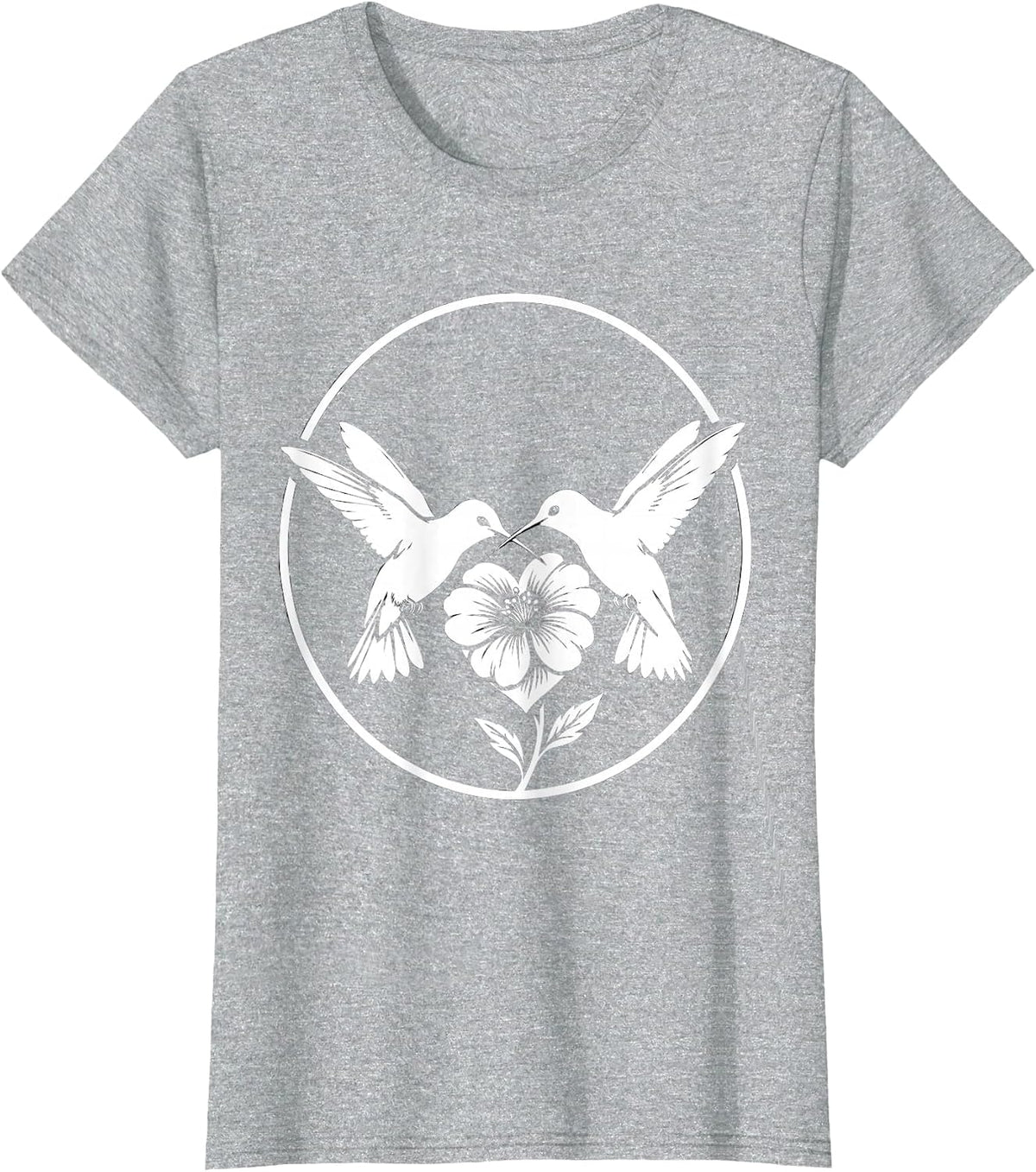 Hummingbird Heart Flower Nature Lover Design T-Shirt - Heather Grey