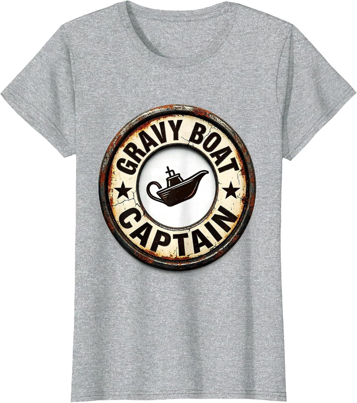 Women's Gravy Boat Captain Funny Thanksgiving Family Matching Crew T-Shirt - Heather Grey