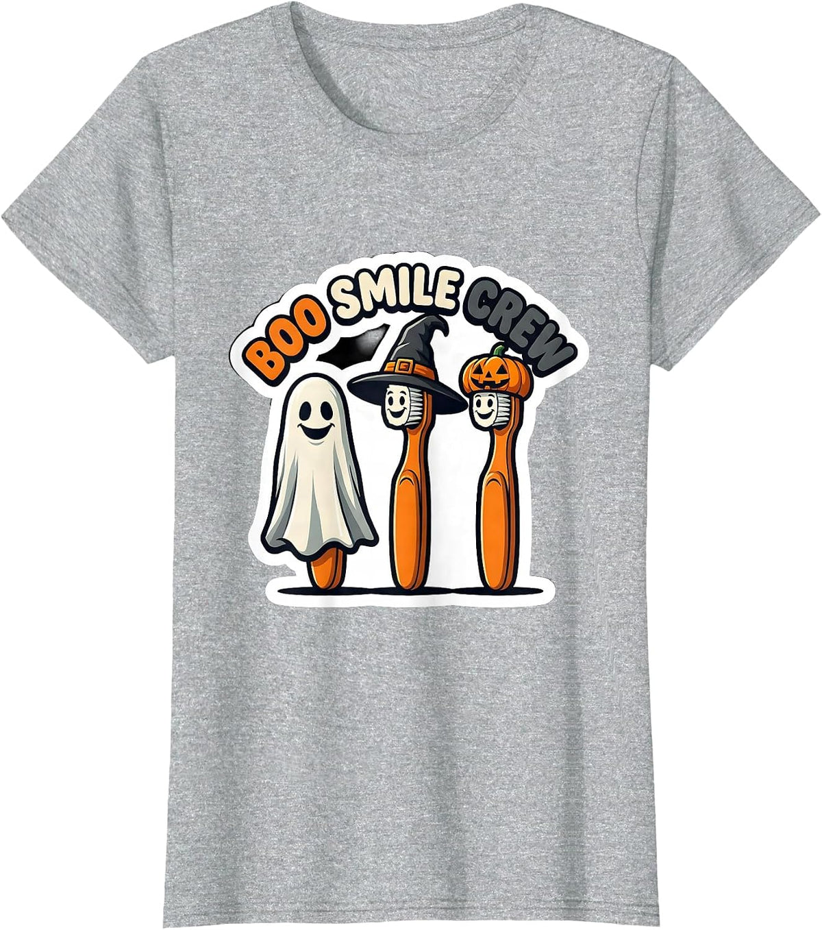 Women's Boo Smile Crew Halloween Dentist Dental Costume Humor T-Shirt - Heather Grey