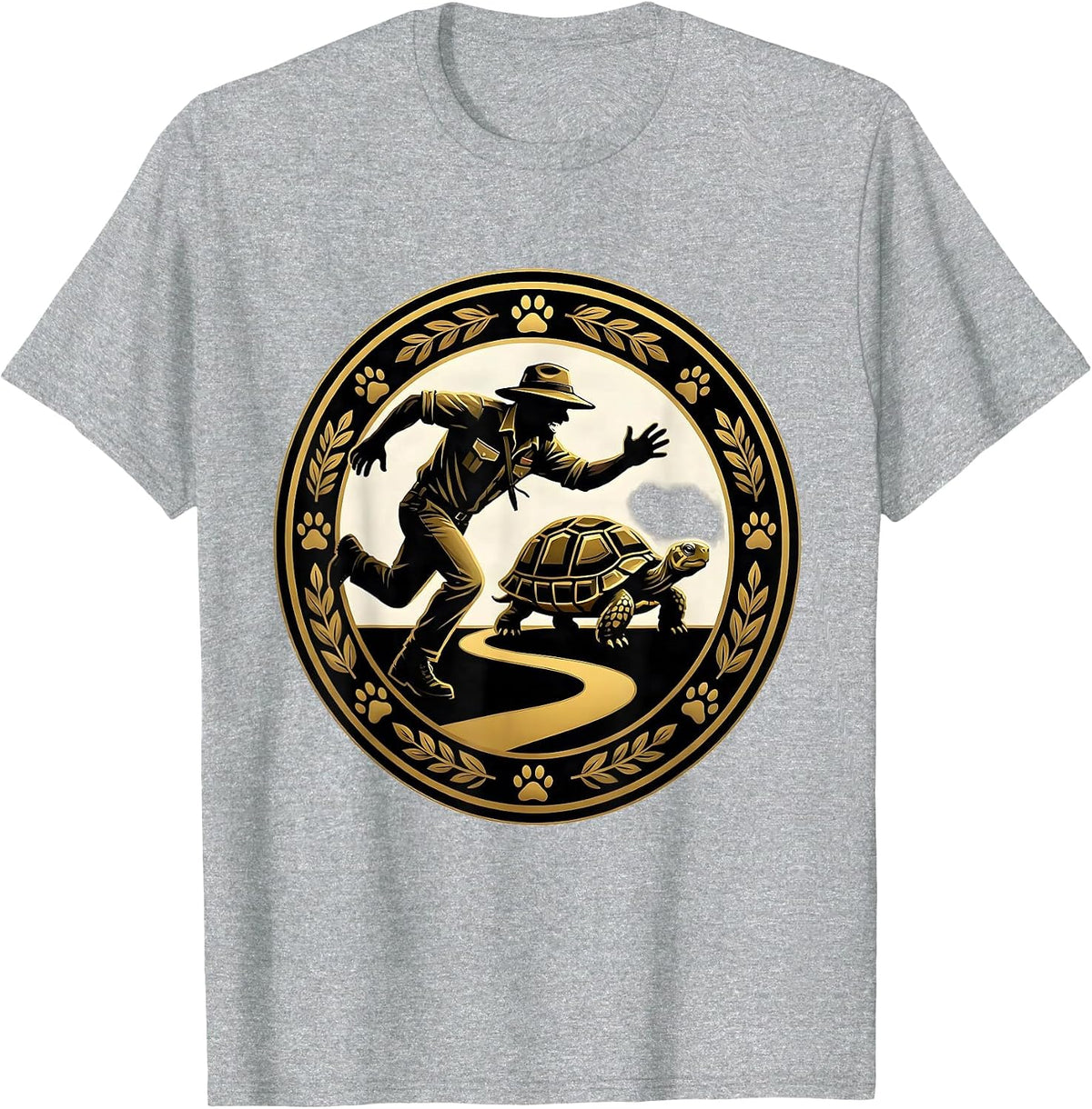 Men's Zookeeper Chasing Runaway Tortoise Funny Zoo T-Shirt - Heather Grey
