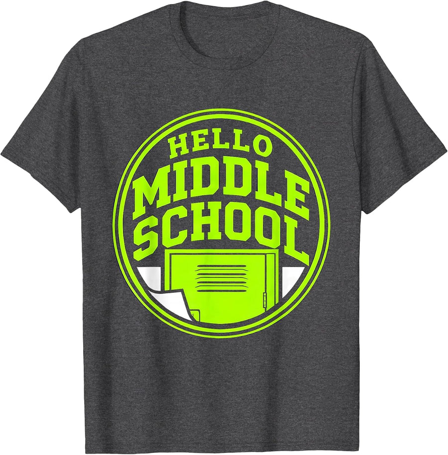 Men's Hello Middle School Cute Kids First Day of School Student T-Shirt - Dark Heather Grey