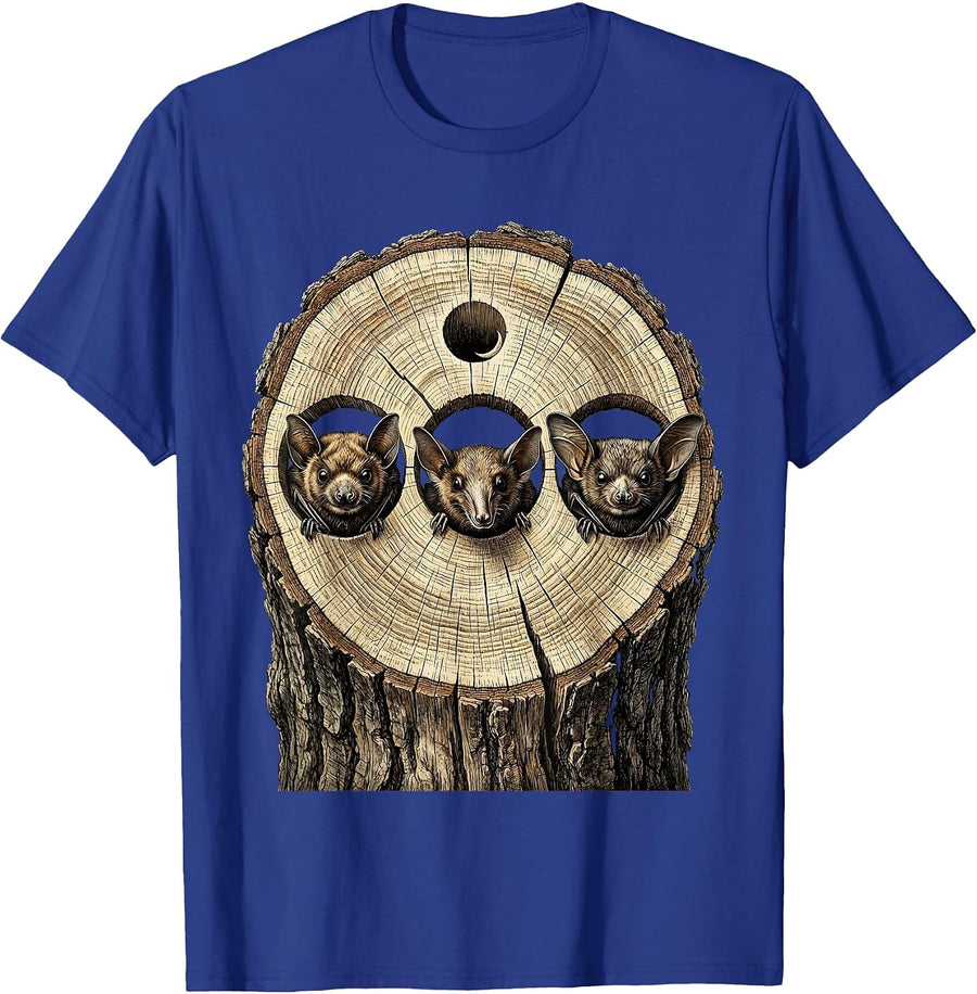 Three Bats Vintage Nature Conservation Halloween T-Shirt - Royal Blue