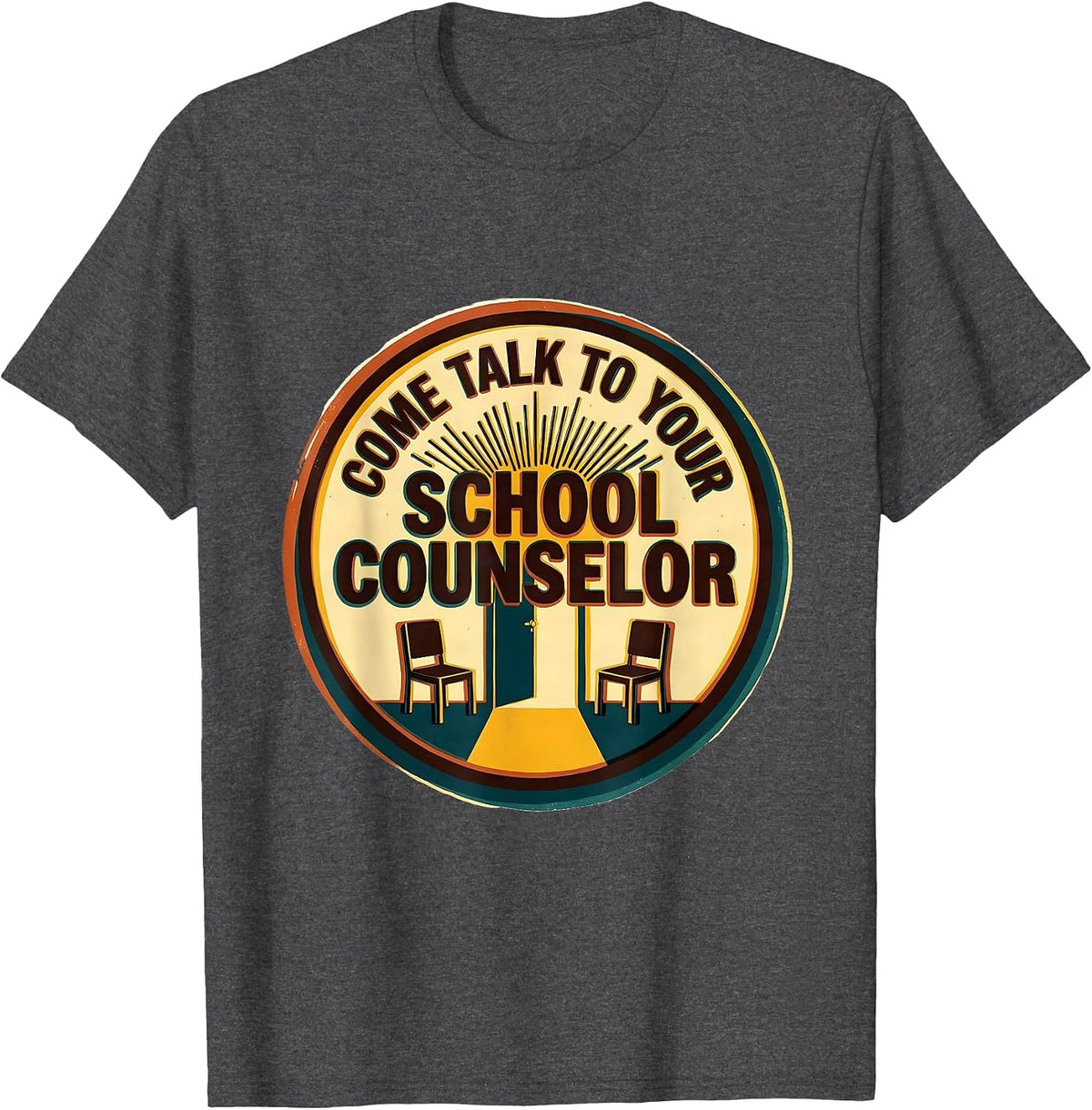 Men's Come Talk To Your School Counselor Groovy Retro Humor T-Shirt - Dark Heather Grey