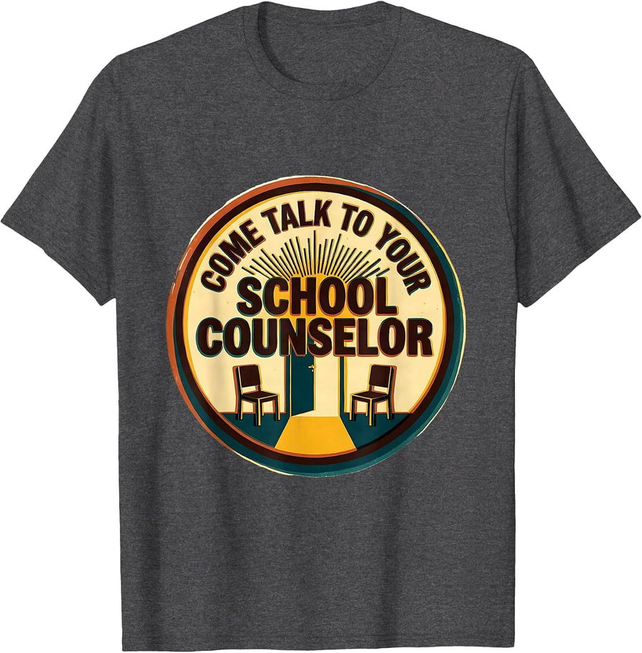 Men's Come Talk To Your School Counselor Groovy Retro Humor T-Shirt - Dark Heather Grey