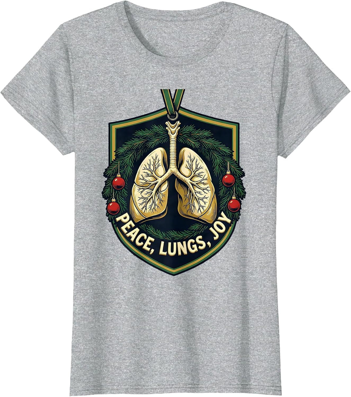 Peace Lungs Joy Screenprint Respiratory Therapist Christmas T-Shirt - Heather Grey