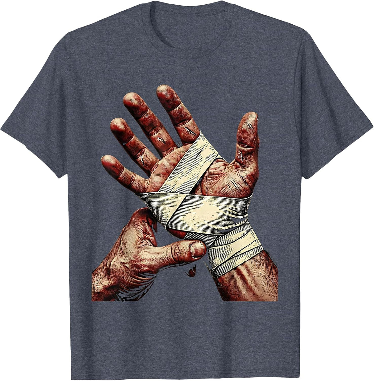 Boxer Wrapping Hands Before Fight Graphic T-Shirt - Heather Blue