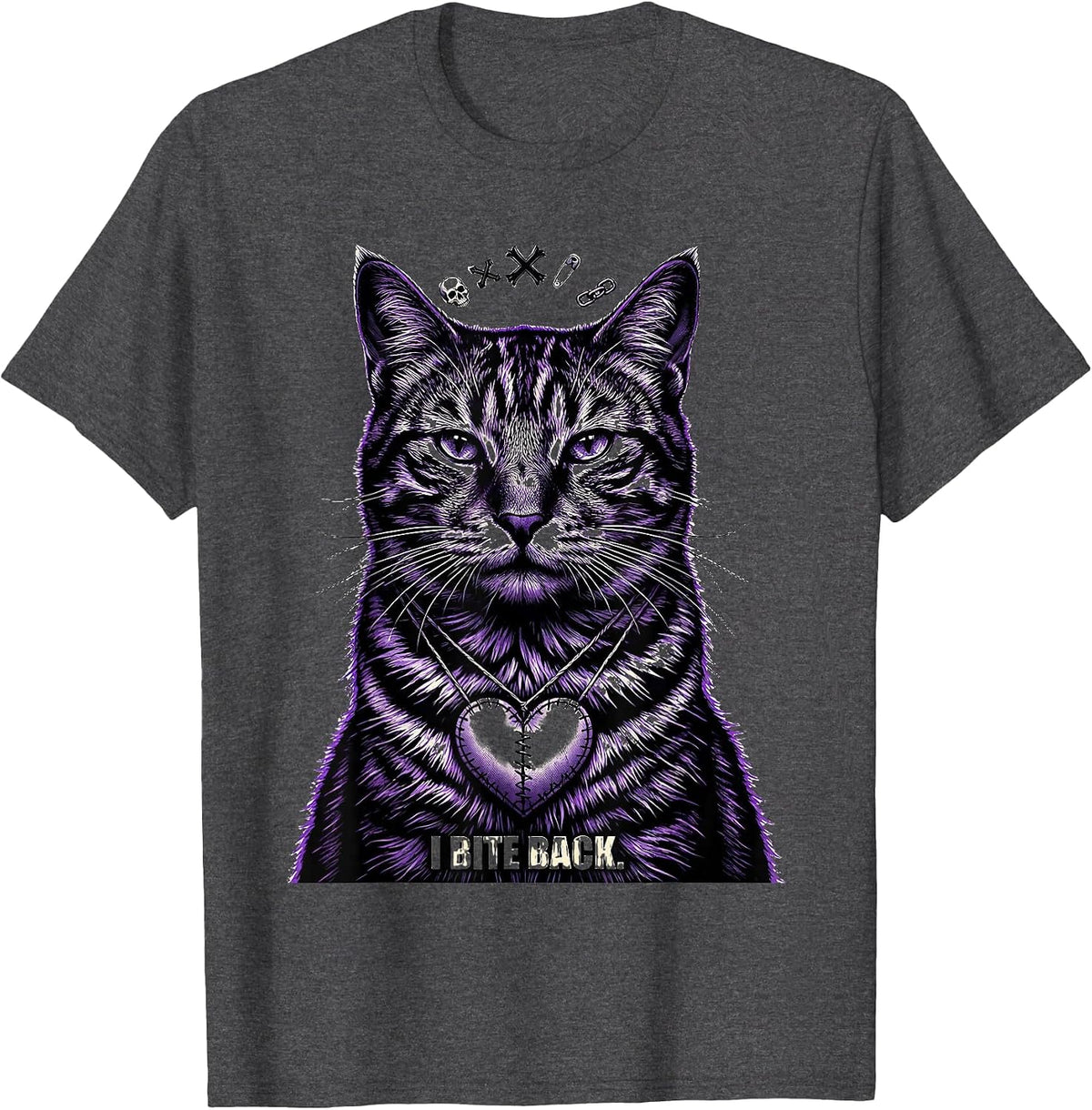 Men's I Bite Back Emo Goth Cat Girl Alt Aesthetic Alternative T-Shirt - Dark Heather Grey