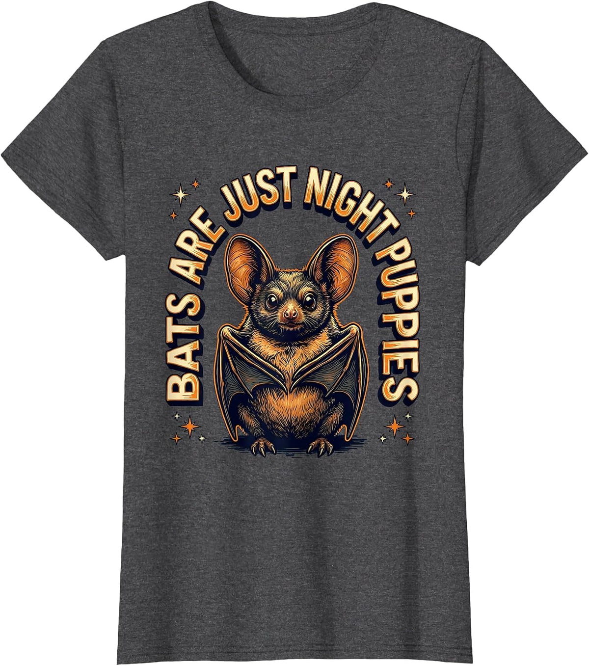 Women's Bats Are Just Night Puppies Funny Bat Lover Halloween Humor T-Shirt - Dark Heather Grey