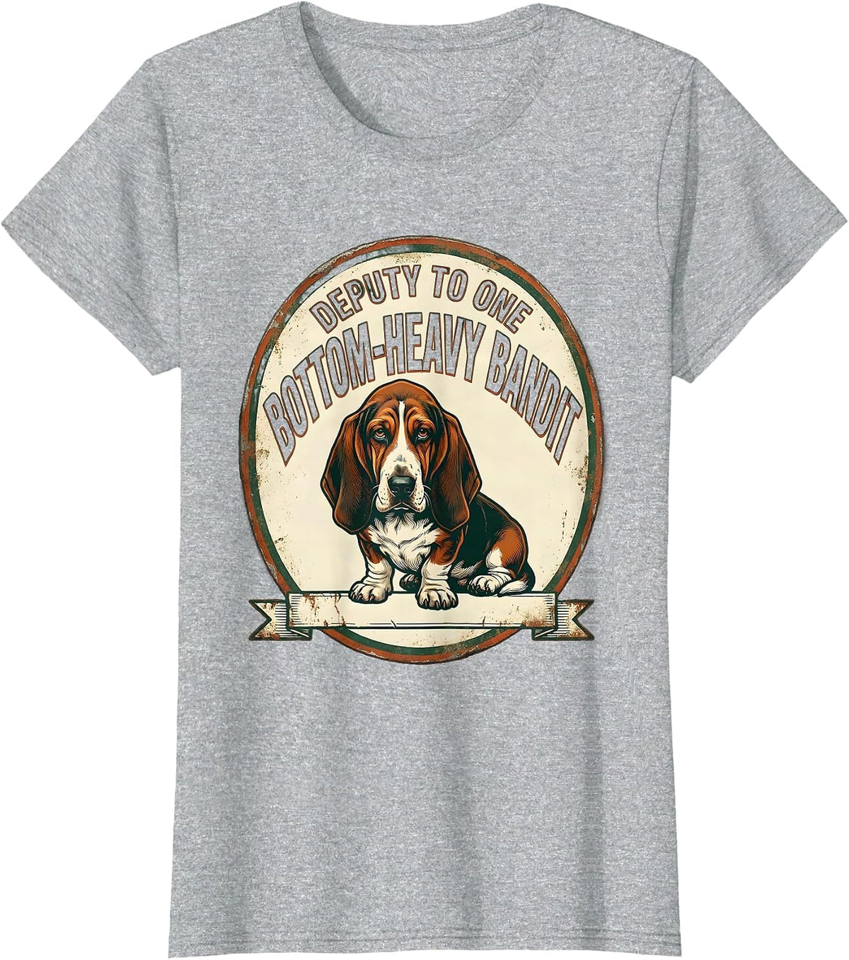 Deputy To One Bottom-Heavy Bandit Vintage Basset Hound Owner T-Shirt - Heather Grey