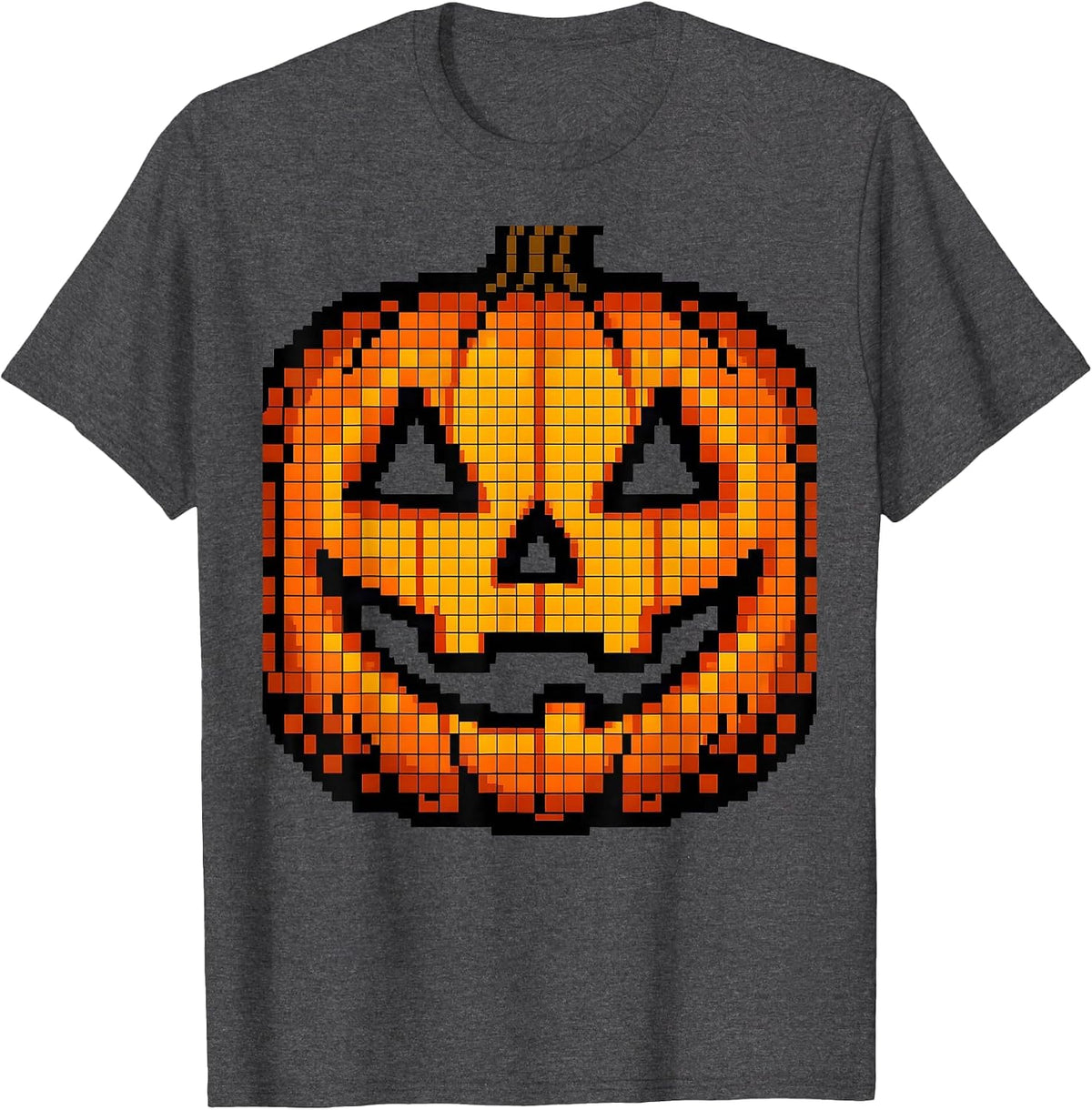 Men's Oversized Jack-O-Lantern Mask Pixel Art Halloween Costume T-Shirt - Dark Heather Grey