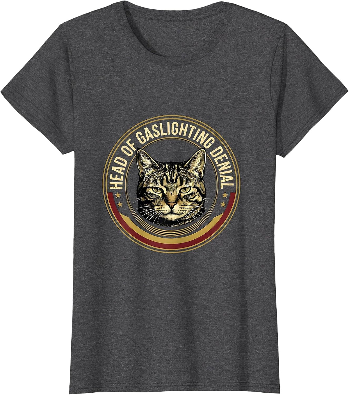 Women's HEAD OF GASLIGHTING DENIAL Funny Cat Meme Ironic Humor T-Shirt - Dark Heather Grey