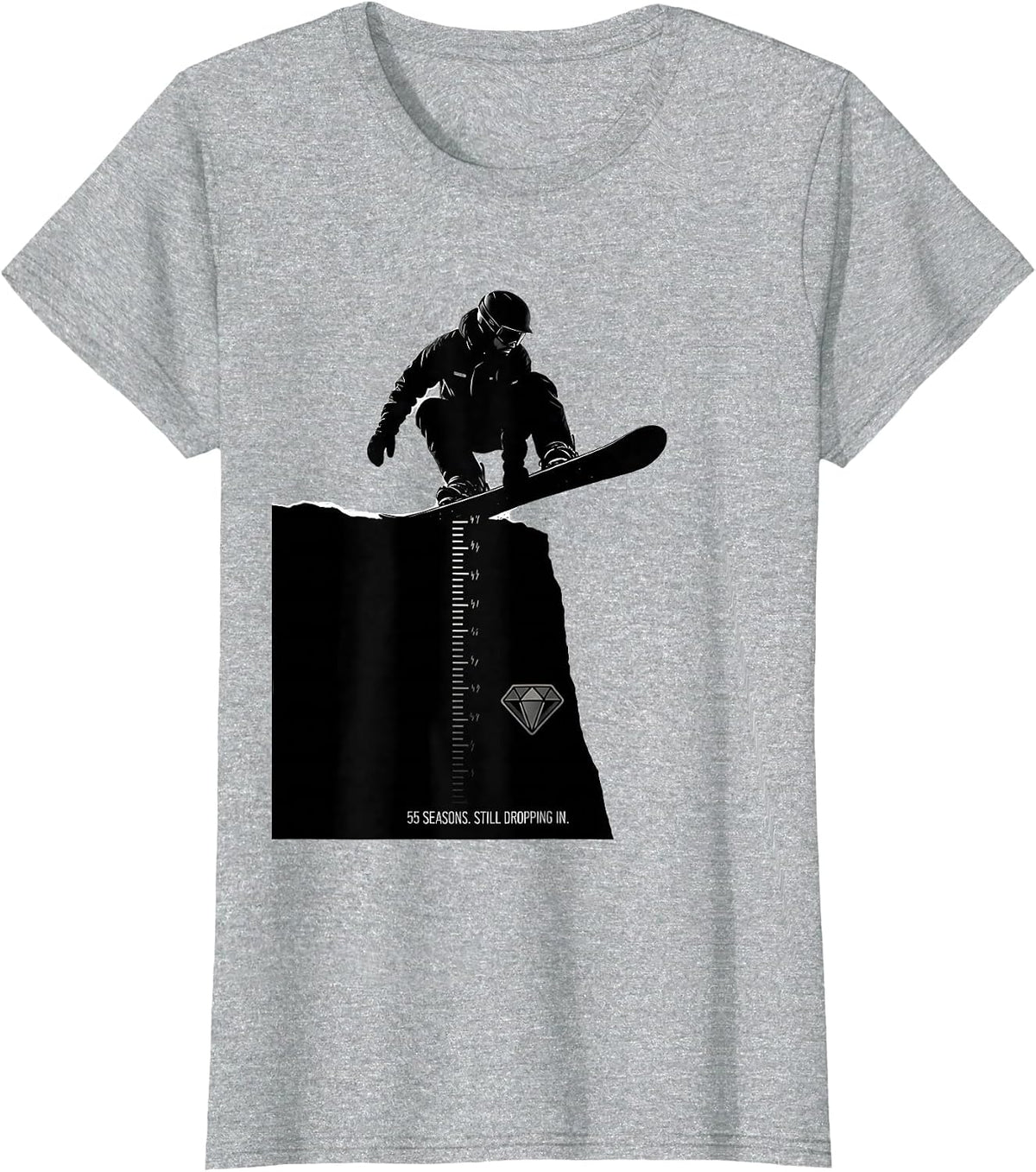 55 Seasons Still Dropping In Funny Snowboarder Silhouette T-Shirt - Heather Grey