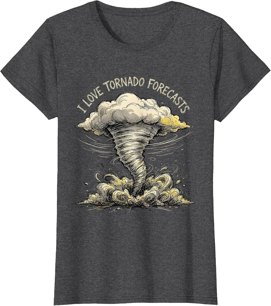 Women's I Love Tornado Forecasts Hand-Sketched Storm Chaser T-Shirt - Dark Heather Grey
